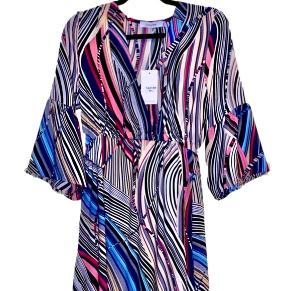 Literally Off The Runway - Bold Stripes V Neck Bell Sleeve Maxi Dress - Picture 1 of 5